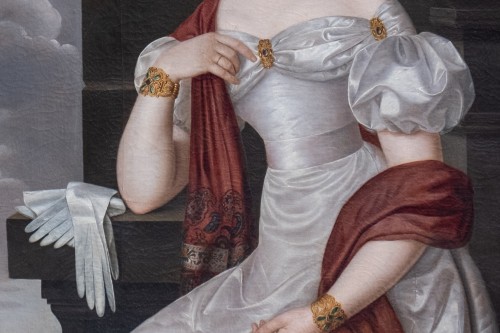 Portrait of a Noble Lady in a Silk Dress, with Bamberg Seal. German School circa 1820 - Restauration - Charles X