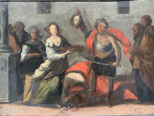 Salomé et la Décollation de Saint Jean-Baptiste, huile sur ardoise XVIIe