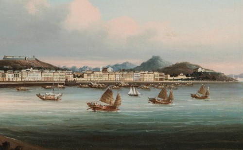 Tableaux et dessins Tableaux XIXe siècle - Vue de Praya Grande, Macao - Ecole chinoise du 19e siècle 