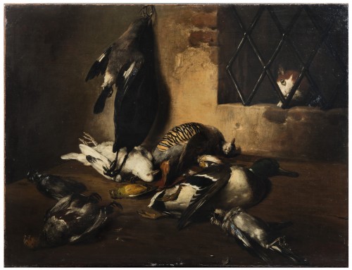 Paintings & Drawings  - Interior of pantry with feathered game and cat