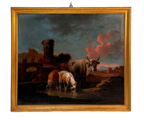 Paysage avec troupeau à l'abreuvoir, Philipp Peter Roos (1657-1706)