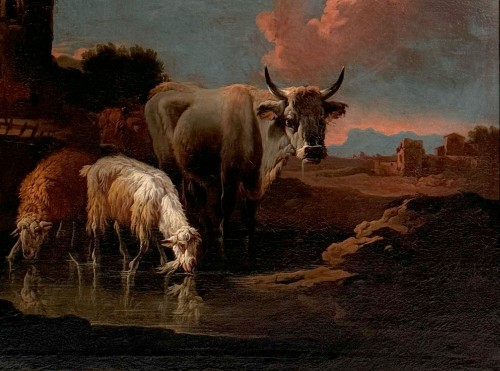 Landscape with herds at the watering place, Philipp Peter Roos (1657-1706) - Paintings & Drawings Style 