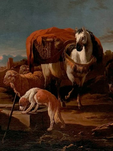 Berger avec troupeaux et cheval, Philipp Peter Roos (1657-1706) - Antichità Giglio