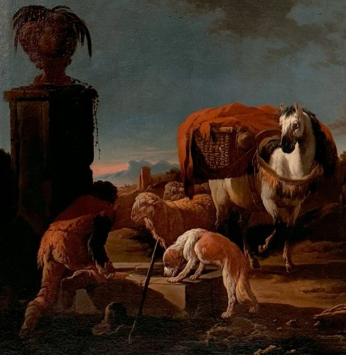 XVIIe siècle - Berger avec troupeaux et cheval, Philipp Peter Roos (1657-1706)