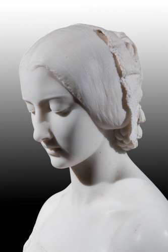 Sculpture  - Antonio Tantardini (1829 - 1879) Bust of a young woman