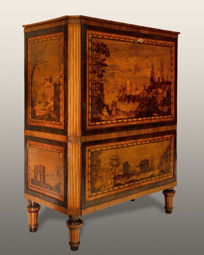 Giovanni Maffezzoli (1776 - 1818), important secrétaire marqueté de différents bois - Mobilier Style Louis XVI