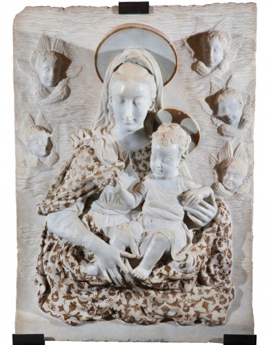 Vierge à l'Enfant à têtes de chérubin, Sculpteur italien de la fin du XIXe siècle