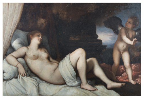 Tableaux et dessins  - Danaé et la pluie de pièces d'or, Anonyme du 18e siècle copie de Tiziano Vecellio