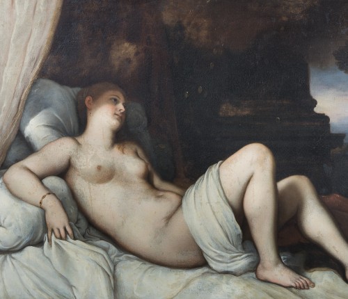 XVIIIe siècle - Danaé et la pluie de pièces d'or, Anonyme du 18e siècle copie de Tiziano Vecellio