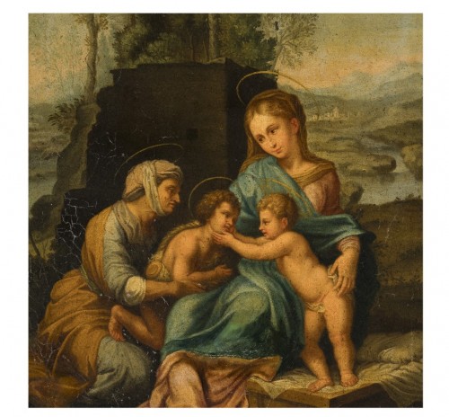 Tableaux et dessins Tableaux XVIIIe siècle - Vierge à l'Enfant avec Jean Baptiste et sainte Elisabeth, Ecole italienne du XVIIIe siècle