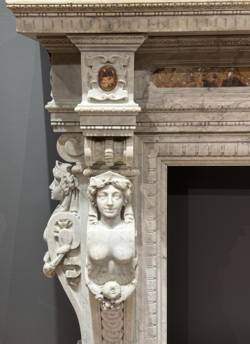 Architectural & Garden  - Fireplace carved in white marble and breccia inserts, second half of the 19