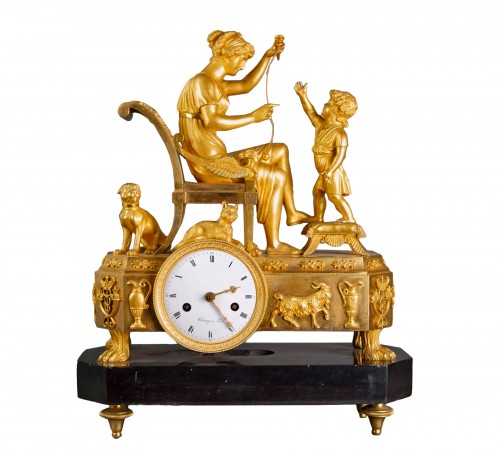 Empire Clock in Gilt Bronze Bilboquet's Lesson