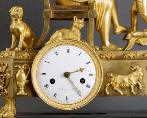 Horlogerie Pendule - La leçon de bilboquet, Pendule Empire signée Thiery à Paris