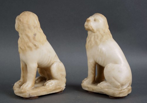 16th Venetian Small Marble Guardian Lions - 