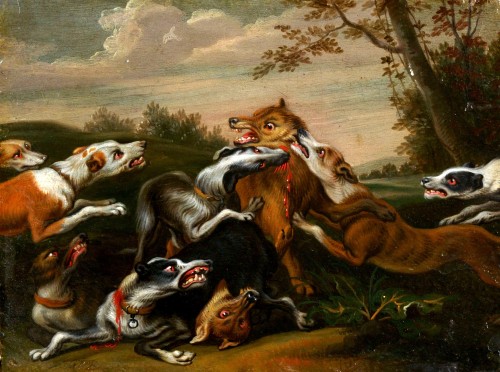 Pair of Hunting Scenes - 17th Flemish School - Paintings & Drawings Style Louis XIV