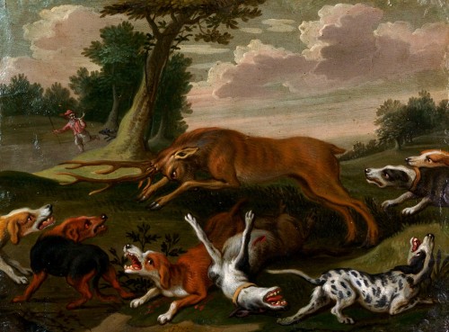 Tableaux et dessins Tableaux XVIIe siècle - Paire de scènes de chasse - Ecole Flamande du 17e