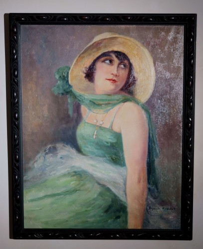  Raymond Charlot (1879 - ?) - Portrait Of Elegant Dated 1923 - Paintings & Drawings Style Art Déco