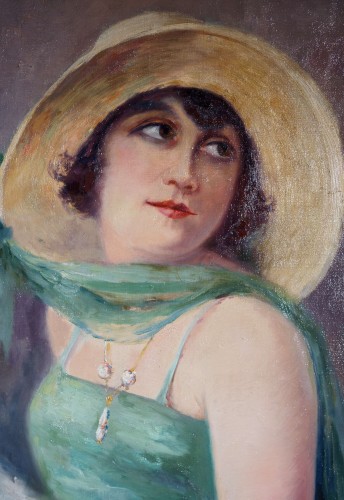 Tableaux et dessins Tableaux du XXe siècle - Raymond Charlot (1879 - ?) - Portrait d'élégante daté 1923