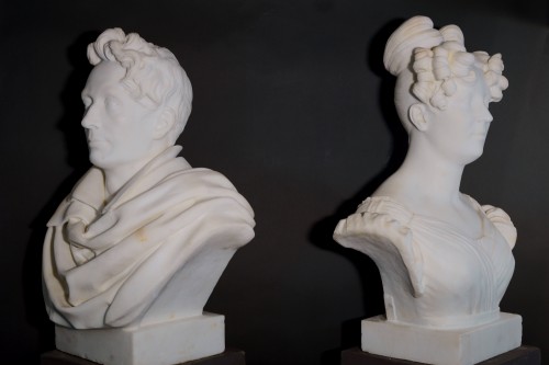 Antiquités - Pair of Marble Busts from the Restoration Period