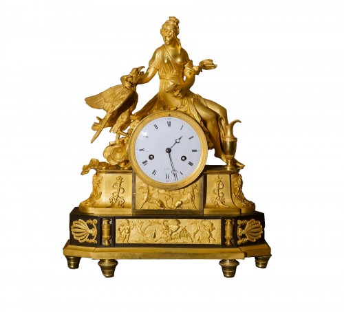 Empire Gilt Bronze Mantel Clock "Hebe And Jupiter's Eagle"