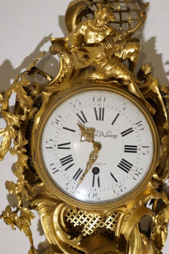 Grande cartel en bronze d'époque Louis XV par Nicolas de Launay - Horlogerie Style Louis XV