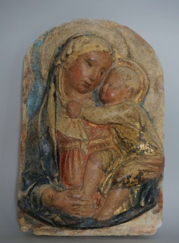 Vierge à l'Enfant, relief en stuc, atelier de Luca della Robbia, fin du XVe siècle - Sculpture Style 