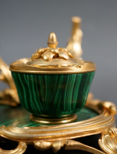 Decorative Objects  - 19th French Napoleon III Malachite And Gilt Bronze Inkwell By Maison Millet