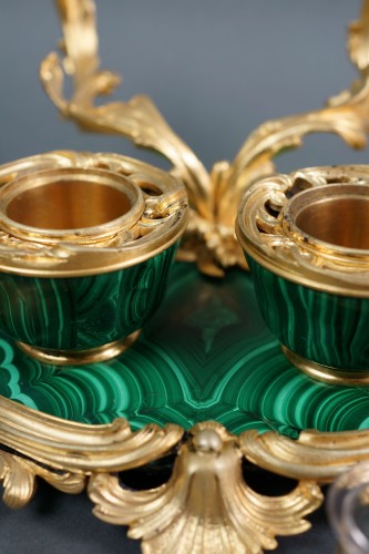 19th French Napoleon III Malachite And Gilt Bronze Inkwell By Maison Millet - Napoléon III