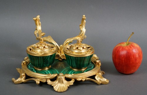 Antiquités - 19th French Napoleon III Malachite And Gilt Bronze Inkwell By Maison Millet