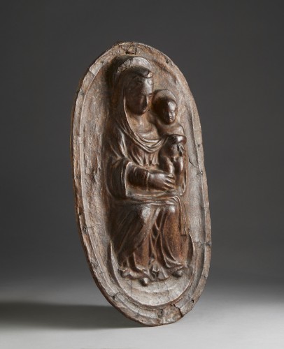 Religious Antiques  - Madonna with Child -  Leather relief 