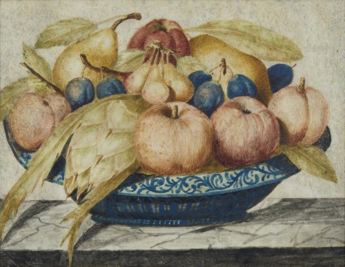 Tempera still life on parchment - Octavianus Monfort Turin 1620-1696 - Paintings & Drawings Style 