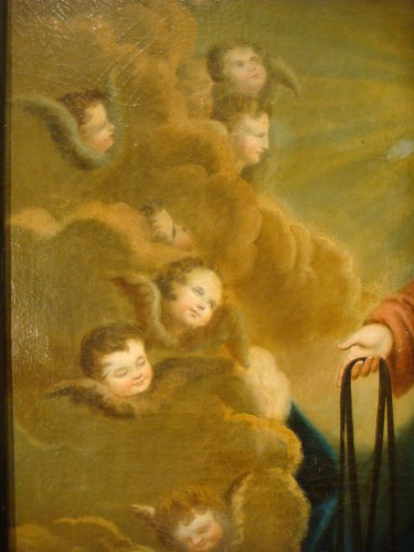 Antiquités - Grand Tableau de Chapelle Vierge à l'Enfant