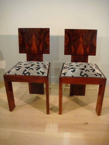 Paire de chaises en ronce de noyer d'époque Art Déco - Sièges Style Art Déco