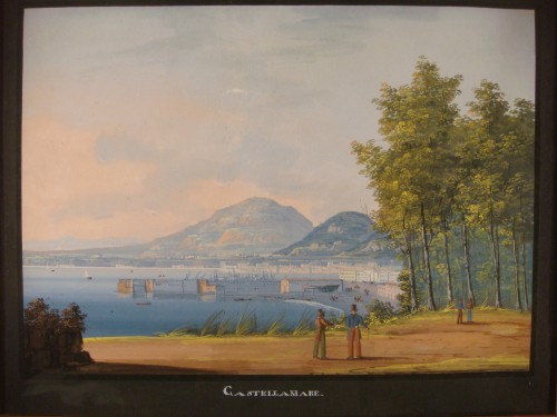 Gouache représentant le Golfe de Castellamare Sicile - Tableaux et dessins Style Restauration - Charles X