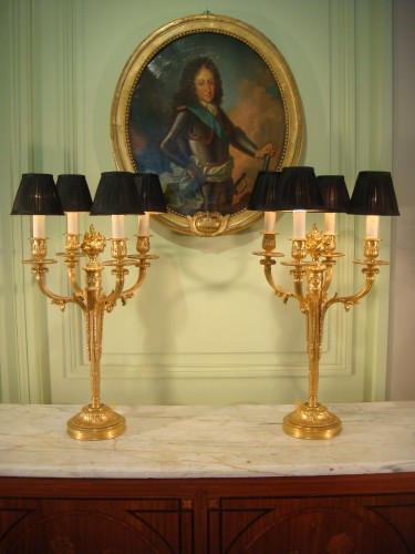 Paire de candélabres en bronze doré fin 19e siècle montés en  lampes - Luminaires Style Napoléon III