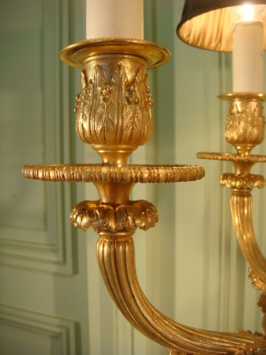 Napoléon III - Paire de candélabres en bronze doré fin 19e siècle montés en  lampes