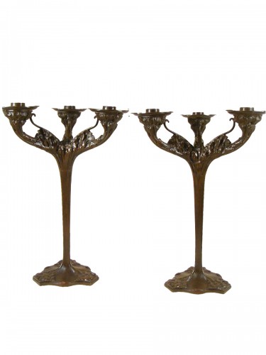 Paire de candélabres  Art nouveau en bronze