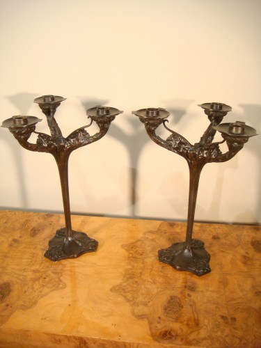 Antiquités - Paire de candélabres  Art nouveau en bronze