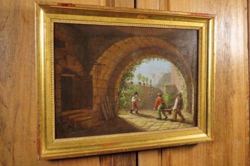 Tableaux et dessins Tableaux XIXe siècle - La sortie des Orangers au chateau, peinture Allemande du début du XIXe siècle