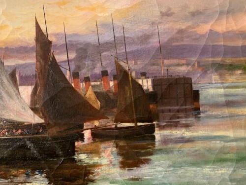 XIXe siècle - L'entrée d'un port normand, France fin 19e