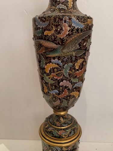 XIXe siècle - Grand vase en verre émaillé signé Moser Cour impériale d'Autriche