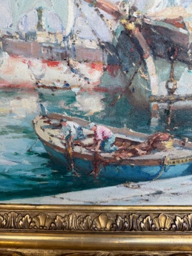 Paintings & Drawings  - Fishermen in the Old Port of Marseille -  Gilbert Galland (1870-1950)