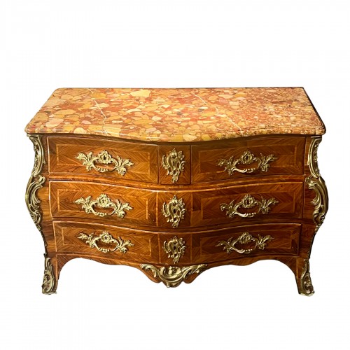18th Century Commode Stamped Inlaid Curved All Sides 