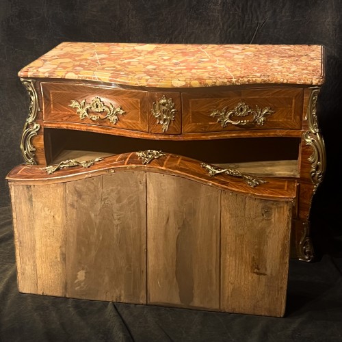 Furniture  - 18th Century Commode Stamped Inlaid Curved All Sides 
