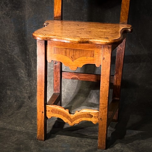 18th century - Pair Of Italian Chairs XVIIth Walnut And Marquetry 
