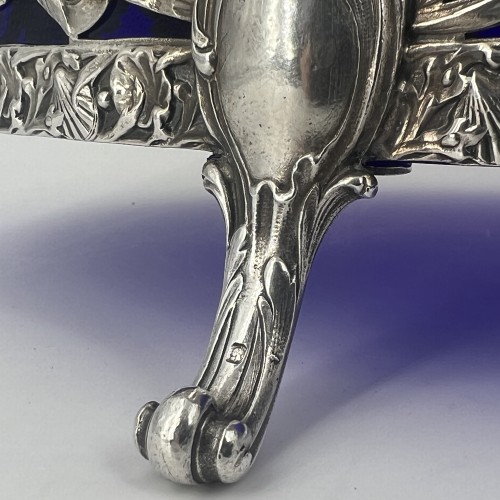 Grande coupe centre de table argent et cristal bleu du XIXe siècle - Art nouveau