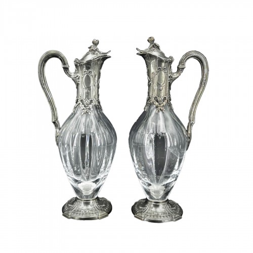 Pair of solid silver and crystal ewers - Tétard Frères