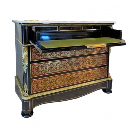 Commode Secrétaire en marqueterie Boulle fin 19e