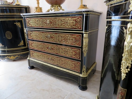 Commode Secrétaire en marqueterie Boulle fin 19e - Antiquités Biau