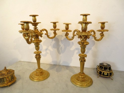 Antiquités -  Pair of Candelabra golden Bronze XIXe period